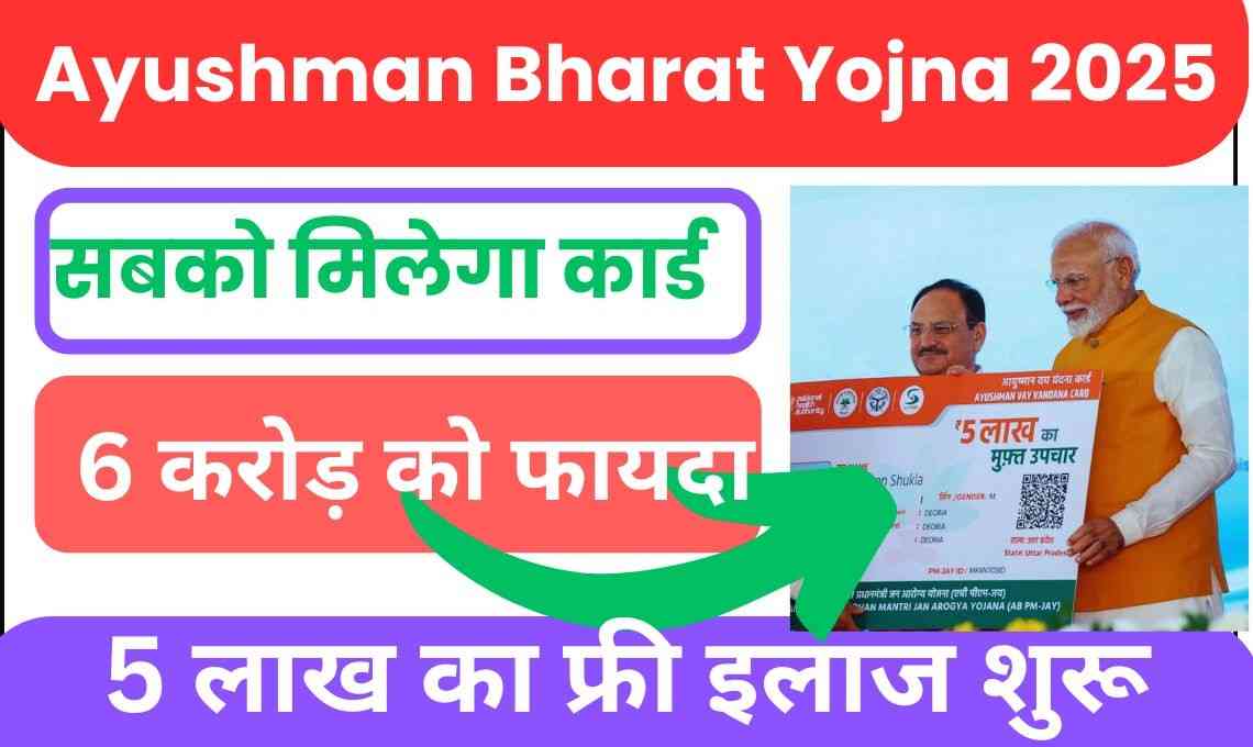Ayushman Bharat Yojna 2025: सबको मिलेगा कार्ड,5 लाख का फ्री इलाज शुरू, 6 करोड़ को फायदा, जानिए कैसे